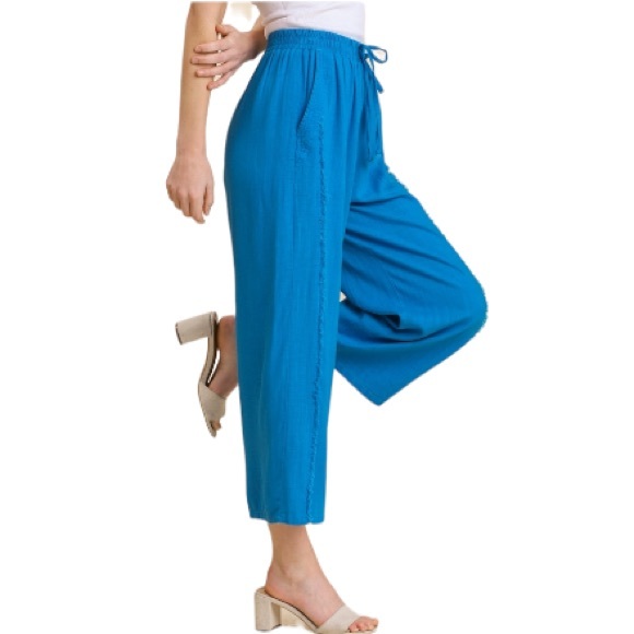 NWT Umgee Frayed Edge Linen Pant - Picture 4 of 6